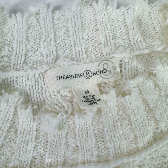 Treasure & Bond Sweater Womens Med White Long Sleeve Pullover Mock Neck Raw Hem - Picture 5 of 8